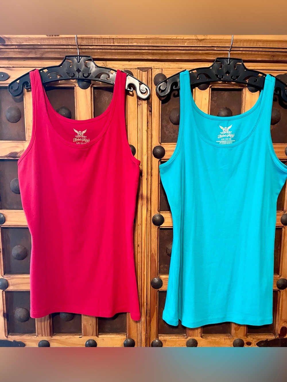 Lot of 2 Faded Glory Tank Tops  Size Large 12-14 NWOT. Red/Turquoise